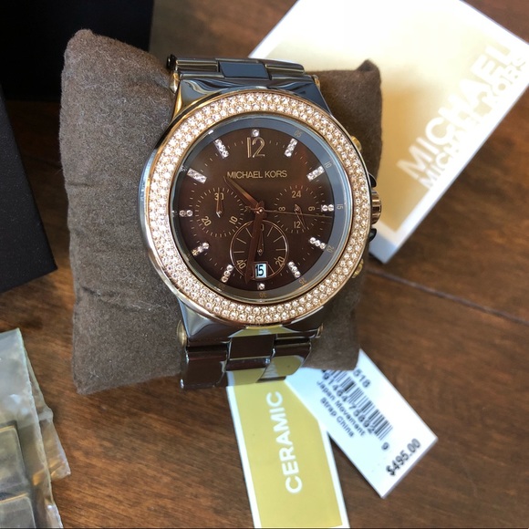 Michael Kors MK5518 Chocolate Ceramic Chrono Watch - Picture 2 of 8